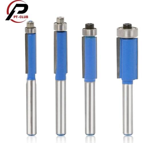 4pcs 1/4'' Shank Template Pattern Flush Trim Router Bit Set Top End Bearing Milling Cutter 1/4" 5/16" 3/8" 1/2" Cutting Diameter