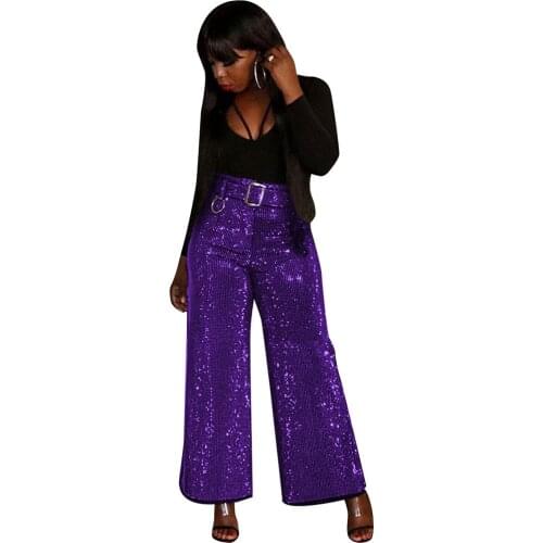 Sexy Night Club Shiny Glitter Wide Leg Pants Women High Waist Pants Elegant Loose Ladies Trousers Palazzo Pants Pantalon Femme