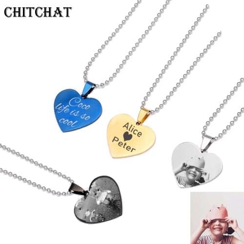Customized Photo Name Necklace Stainless Steel Engrave ID Dog Tag Heart Pendant Chain For Woman Jewelry Personalised Gift