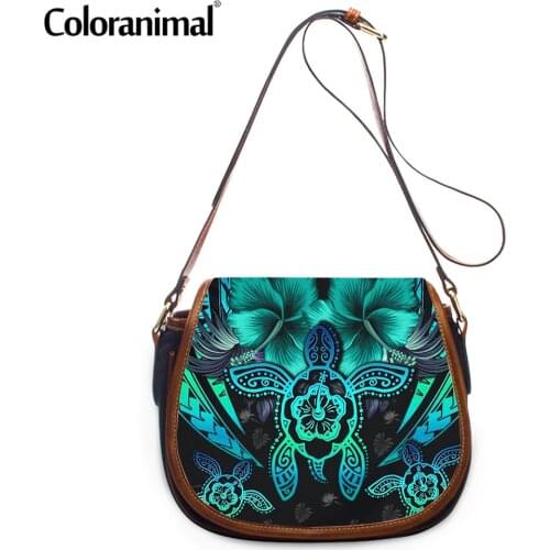 Coloranimal 2021 New Design Hawaii Kanaka Maoli Polynesian Hibiscus Prints Crossbody Bag for Women Small PU Shoulder Bolsa Hot