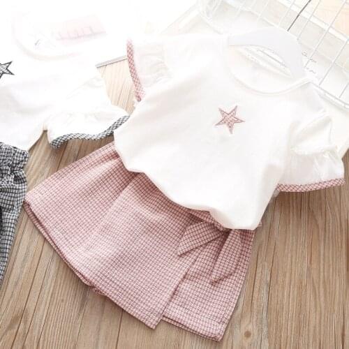 2019 Kids Summer Clothes Toddler Girl Clothes Star T-Shirt +Waistband Pant Skirt Set 2-Piece Set Girls Clothes