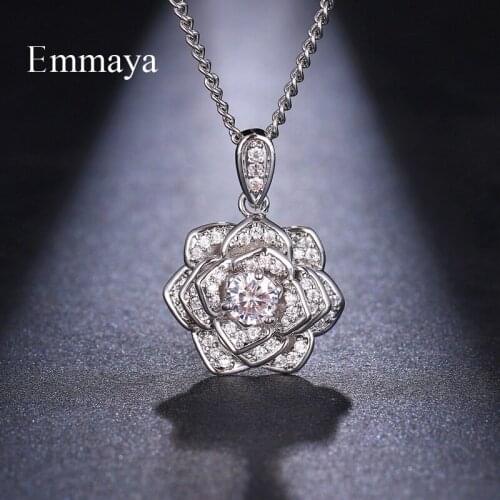 EMMAYA New Design For Female Cubic Zircon Silver Plated Pendants Shiny Necklaces With Flower Banquet Sparking Jewellery