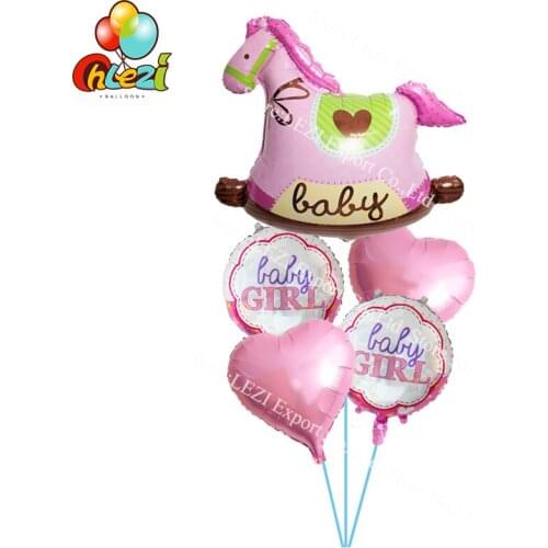 5pcs/ sets Pink / blue Trojan Combination Foil balloon 18 inch round / heart balls theme baby Birthday full moon party supplies