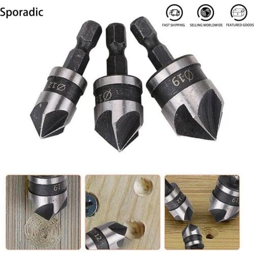 3Pcs 90Degree Countersink Drill Bit Set Chamfer Bit 1/4" Hex Shank Carpentry Woodworking Angle Point Bevel Cutting Drilling Tool