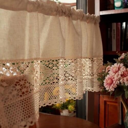 Retro Style Stripe Cotton Linen Lace Splice Short Curtain Cupboard Decorative Dust-proof Door Curtain
