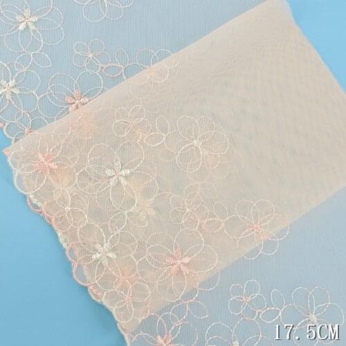 2Yds Yellow Pink Flower Lace Fabrics Embroidered Lace Trim Mesh Tulle Sewing Applique Girl Doll Dress Lingerie Bra Decor