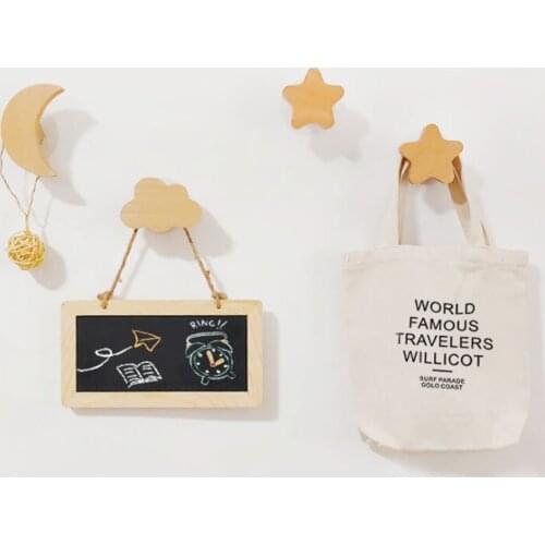 Nordic Style Star Moon Shape Hooks Wall Decoration Wooden Hanger for Towels Coat Bags Storage Haning Hook