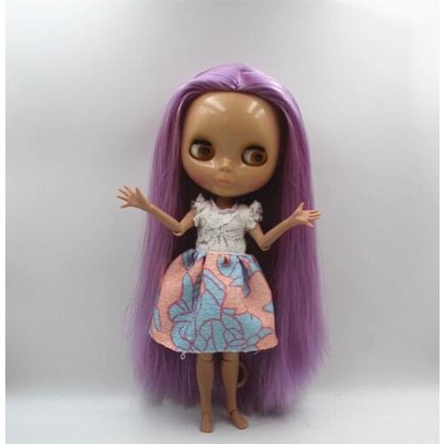 Blygirl Nude doll violet straight hair multi-joint body 19 joints Tan skin DIY dolls can replace the body