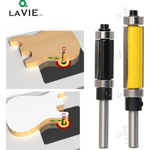 LA VIE 2pcs 1/4 6.35mm Trimming Knife Milling Cutter Carbide Flush Double Bearing Straight Trim Router Bit Woodworking MC01017