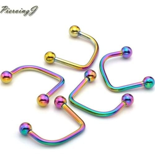 PiercingJ Hot Wholesale 16G Stainless Steel Ball U Top Lippy Loop Lip Monroe Labret Ring Body Piercing Jewelry Rainbow Color
