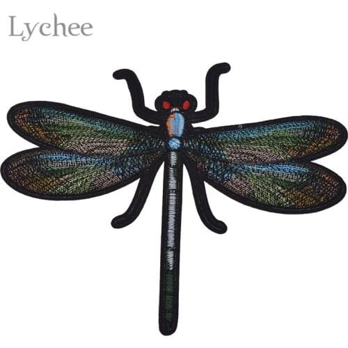 Lychee 1 PC Big Dragonfly Embroidery Patch Iron On Applique DIY Sewing Material for Garments
