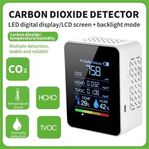 5 in 1 CO2 Meter Digital Carbon Dioxide USB CO2 Sensor Multifunctional HCHO Detector Temperature Humidity Air Quality Monitor