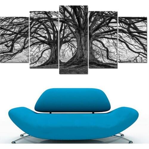 Canvas Wall Art 5 Piece Black And White Tree Posters Home Modular Decor Modern Prints Living Room Decoration Paintings Pictures