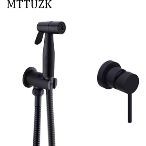 MTTUZK Black Brass Bidet Toilet Handheld Bidet Spray Gun Hot & Colde Bidet Faucet Mixing Valve Hand Shower Holder & hose