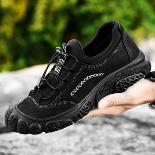 Mens shoes leather breathable casual leather shoes head layer cowhide big toe shoes mens outdoor sports hiking shoes
