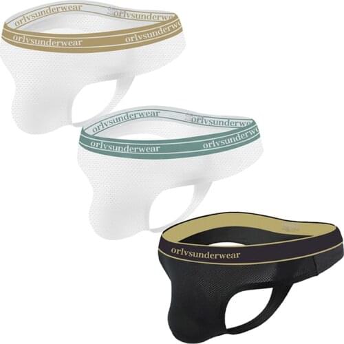 ORLVS 3 Pcs/lot Jockstrap Men Underwear Set Gay Jockstraps Mesh Mens Thong Cotton Sexy Panties Breathable Tanga Free Shipping