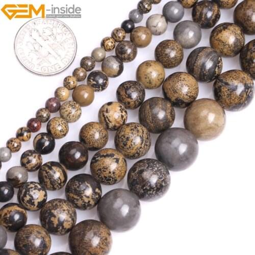 Gem-inside 4-12mm 15'' Natural Round Brown Artistic Jasper Stone Beads For Jewelry Making Beads Bracelets For Women DIY Beads