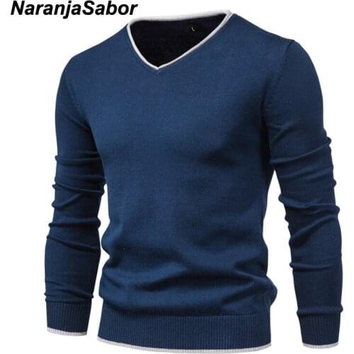 NaranjaSabor New Winter Warm Pullovers Mens V-neck Basic Solid Color Comfortable Sweaters Mens Fashion Slim Casual Sweater N695