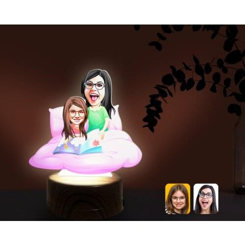Personalized Mother Girl Caricature Of DECORATIVE 3D TRINKET LED Illuminated Night Lambası-3 Reliable Modern Simple Gift Custom Design moment