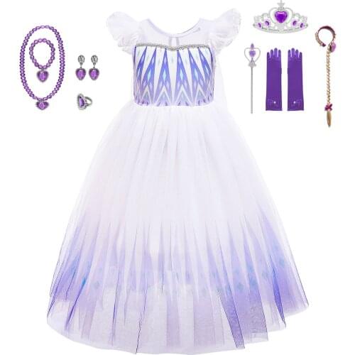 New Fancy Snow Queen 2 White Elsa Princess Dress Halloween Cosplay Costume Kids Dresses For Girls Birthday Party Princess Dress