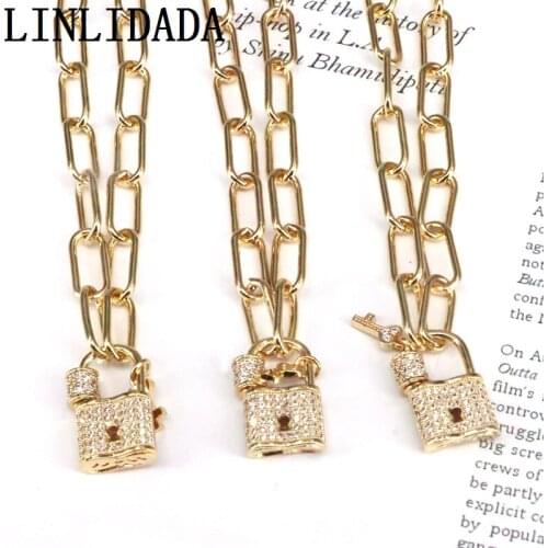 5Pcs Gold Color Cubic Zirconia Micro Pave Lock Key pendants necklace jewelry crystal pendants fashion accessories for women