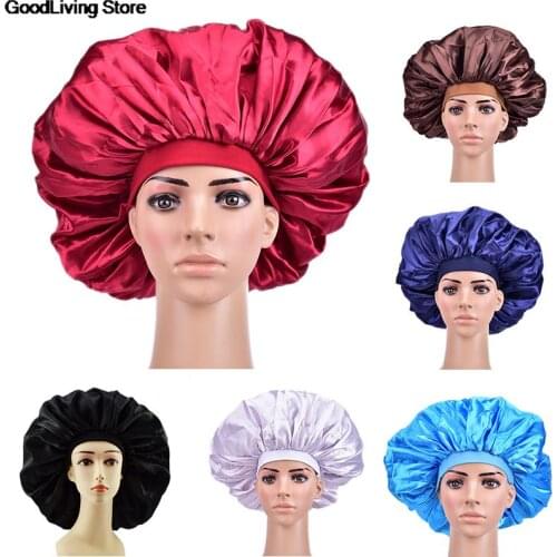 1PCS Fashion Satin Silk Bonnet Sleep Night Cap Head Cover Cap Protect Hair Treatment Hat For Curly Springy Hair Big Size