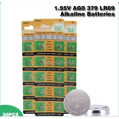 30pcs 1.55V AG0 Battery LR69 LR521 379A SR521SW D379 V379 SR63 Alkaline Batteries Button Cell Coin Battery For Watch Toy Car