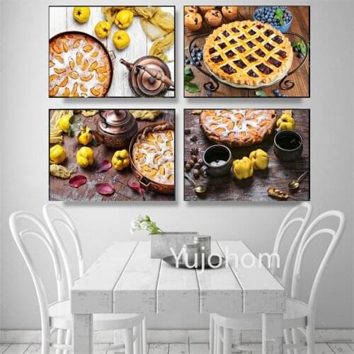 Sweet Dessert Jam Waffles Cake and Fruits Canva Painting Posters and Prints Kitchen Room Decoration Fresh Food Wall Art Picture