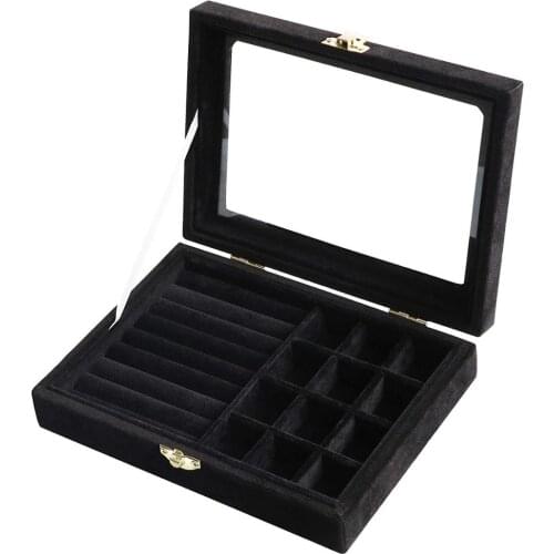 SZanbana 12 Grids&7 Slots Multifunction Jewelry Storage Organizer Container Necklaces Bracelets Rings Earrings Display Box-Black