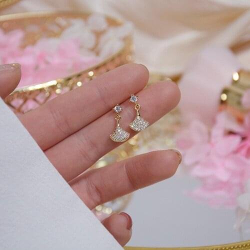 Vintage Trendy Delicate Micro Zircon Sector Women Earrings Cubic Zirconia Temperament Female Stud Earring Wedding Jewelry