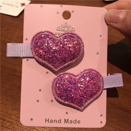 2Pcs/Lot Girl Lovely Heart Shaped Plum Red Metal Barrette Glitter Fabric Ornament Decoration Headwear Accessories For Baby Gift