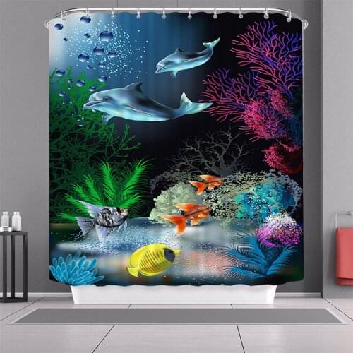 Sea Ocean Animals Fantasy Blue 3D Print Shower Curtain Bathroom Set With Waterproof Hook Bath Curtain Cartoon Kids African Funny