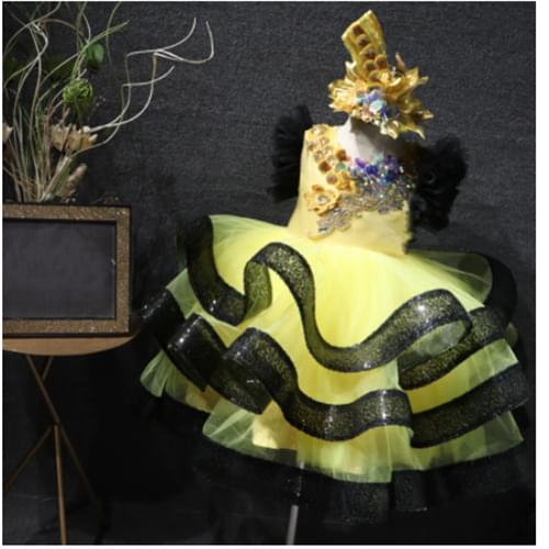 Yellow Tulle Baby Girl First Birthday Dress Infant Girl Dress Zipper Back Lovely Kids Clothes 12M 18M 24M