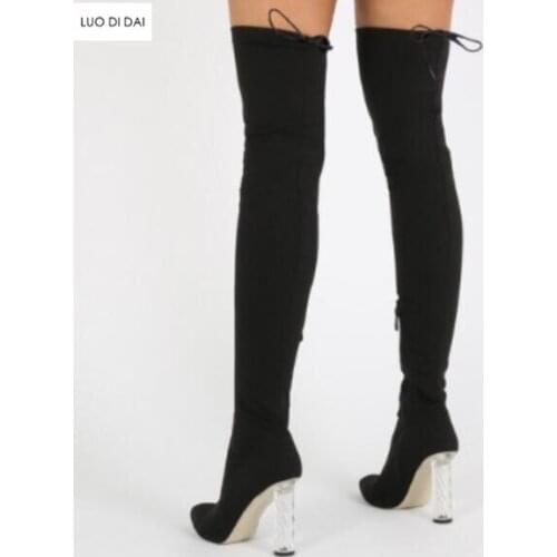 2019 fashion women over knee high boots boots women pointed toe booties Stretch Fabric boots ladies crystal heel shoes