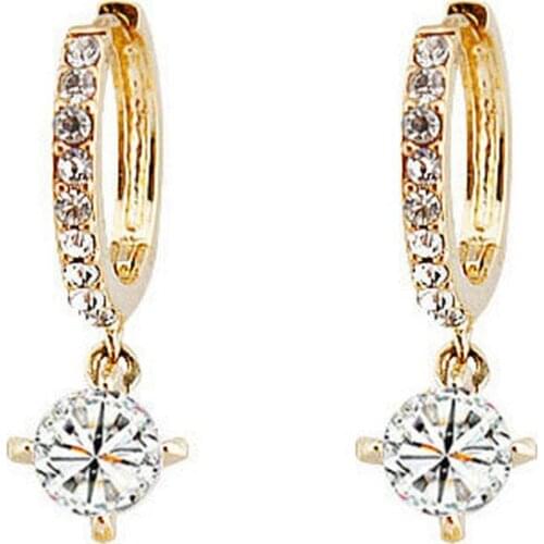 New Fashion Women 1 Pair CZ Drop Earring Circle Zircon Jewelry Womens Earrings Gifts Gold Color Jewelry
