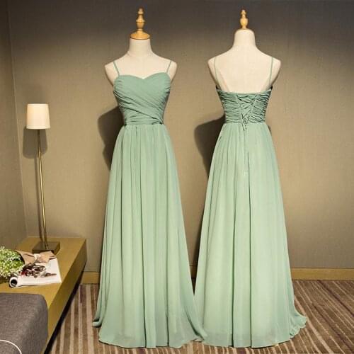 Bride Sisters Floor Length Light Green Evening Dresses Elegant Women Lace Up Long Chiffon Wedding Party Dresses C193762