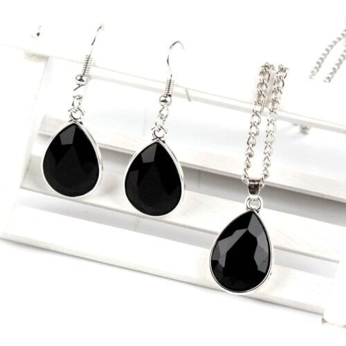 1set Vintage Water drop Pendant Necklace & earrings Fashion Jewelry black