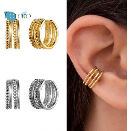 1PC 24K Gold-Plated Silver Multi-layer Ear Cuff Earrings for Women Simple Beads Ear Clips Earrings no Piercing Fashion Jewelry