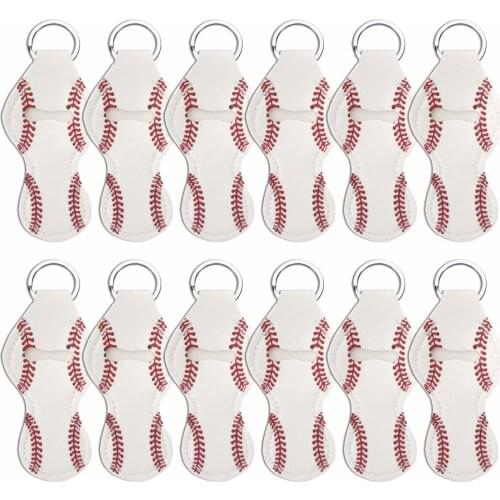 10pcs white Softball Style Neoprene Chapstick Holder Keychain Bulk Blank Softball Chapstick Holders Christmas Gift