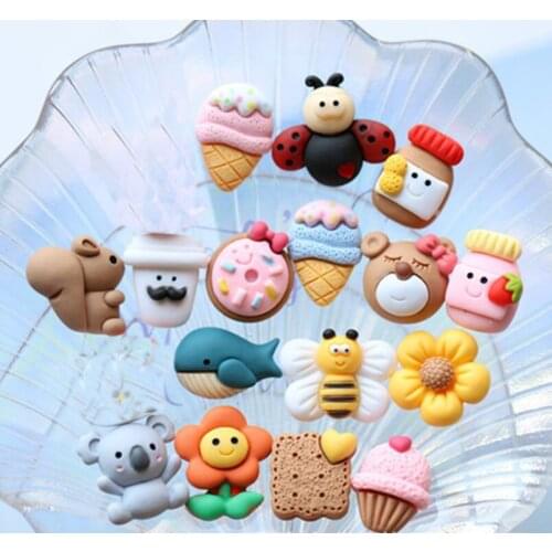 100pcs/lot Resin Lovely ice cream flower animals Flatback Cabochon Scrapbook Kawaii DIY Embellishments Accessories