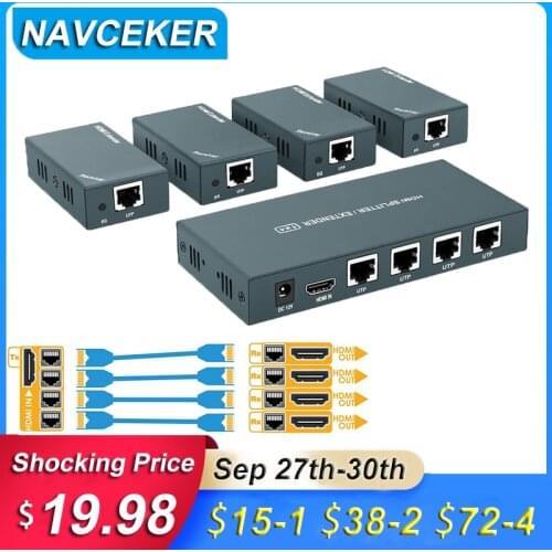 1x4 HDMI Extender RJ45 60m HDMI UTP Splitter Extend 1080P HDMI Cat5e Cat6 Extender HD HDMI Extender Transmitter Receiver for PS4