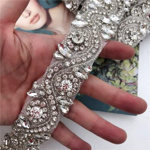 5yards HEAVY Rhinestone Applique Crystal Diamante Trims Belt Iron on Bridal Wedding Dress belt