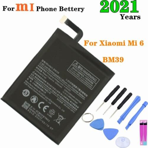 2021 Years Mi 6 Battery For Xiaomi 6 Mi6 Phone Battery BM39 Replacement Battery 3350mAh High Capacity + Tools