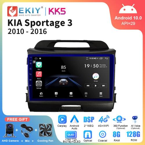 EKIY QLED 1280*720P Android 10.0 Car Radio For Kia Sportage 3 4 SL 2010-2016 BT Smart Multimedia Video Player Navi GPS Autoradio