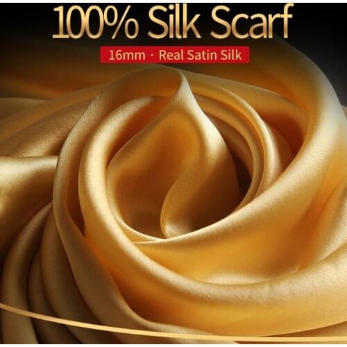 Pure Silk Long Scarf Women Satin Silk Shawl 16mm 100% Real Silk Headscarf Black Foulard Femme Natural Silk Neck Scarves