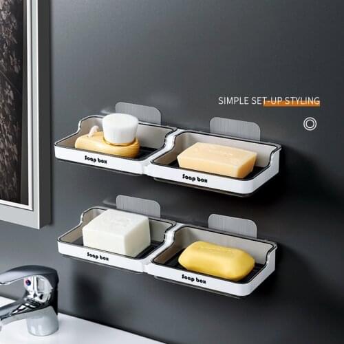 Double Layer Wall Mounted Soap Box Drain Sponge Dishes Holder Storage Rack For Bathroom Accessories Toiletries Organizer Kitchen