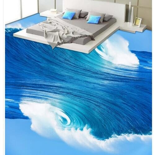 Photo wallpaper mural floor Waves bathroom bedroom floor living room 3D PVC waterproof floor