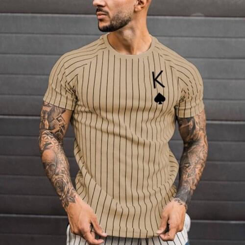 T Shirt for Mens Stripped Tshirt Summer Men Clothing Streetwear Round Neck Shirt Fashion Poker Print Short Sleeve T-shirts Tops
