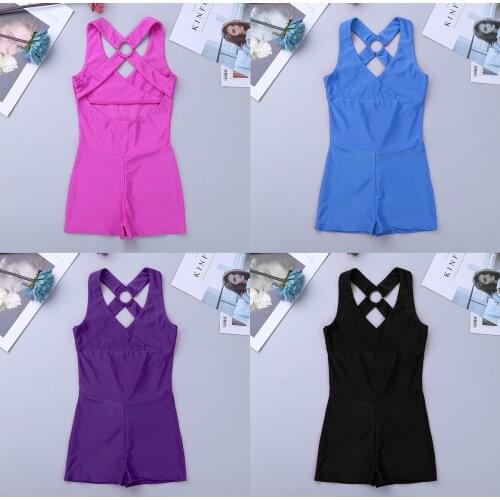 V Neckline Cross Back Dance Leotards Girls Sleeveless Ballet Athletic Dress Toddler Ballet Gymnastics Acrobatics Kids Dance Wear
