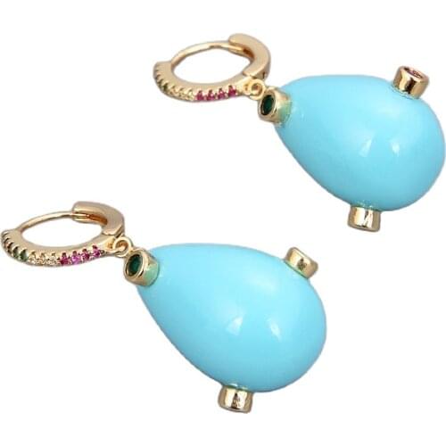 GuaiGuai Jewelry Teardrop Turquoise Blue Sea Shell Pearl Mixed color Cz Pave hook Earrings